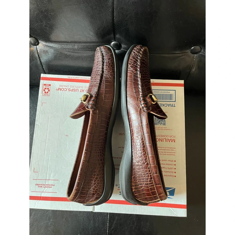 Allen Edmonds Grand Cayman Brown‎ Croc Embossed Leather Bit Loafers